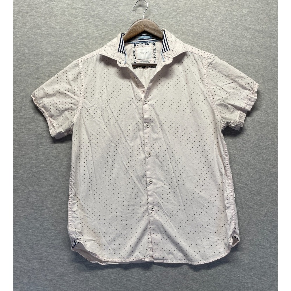 Cactus Man Ricky Singh Shirt Mens Medium Pastel Pink Polka Dot Cotton Button Up